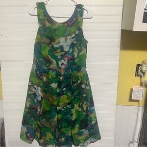 Danny & Nicole Green Floral Watercolor Sleeveless Knee Length Dress Size 14